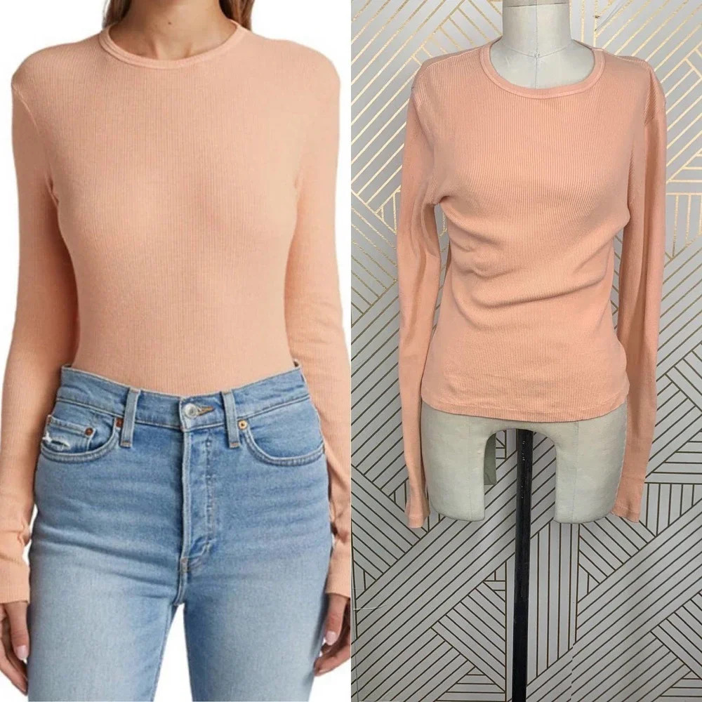 RE/DONE 60s Slim Ribbed Long Sleeve Shirt In Sorbet Orange Size US Large